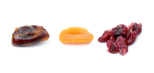 dried apricots, canberries and dates isolated