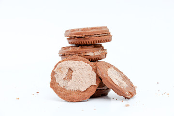  cookies with cream filling isolated on white background.