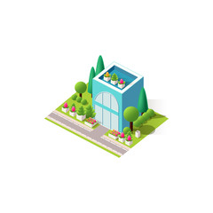 Vector isometrics isolated building flower shop