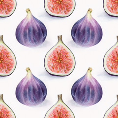 Watercolor pattern of fresh figs