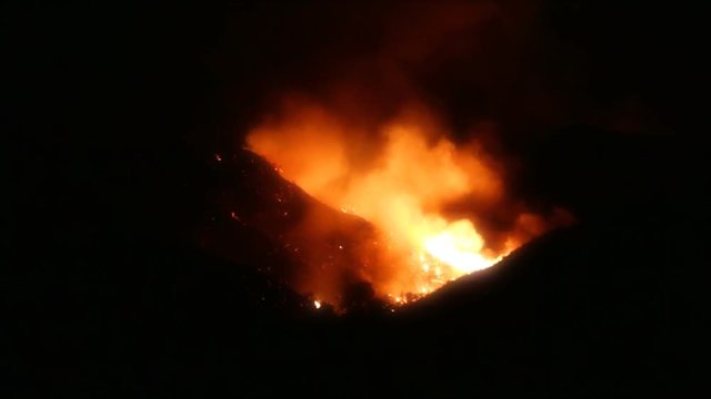 wide shot from the recent fires in Southern California. This clip was taken near Magic Mountain in Valencia, CA. HD 1080.