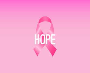 Realistic pink ribbon on pink background