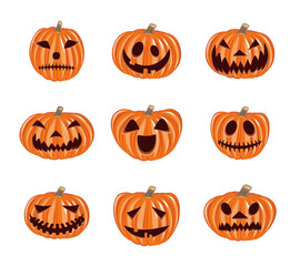 Halloween pumpkin vector icons set, Emotion Variation