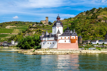 Fototapeta na wymiar Pfalzgrafenstein Castle, on the Falkenau island in the Rhine riv