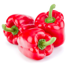 three sweet bell peppers isolated on white background cutout