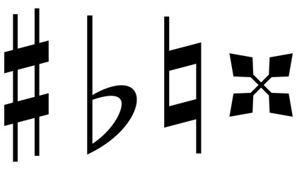 音楽記号：シャープ　フラット　ナチュラル　ダブルシャープ