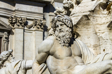 Detail of Fontana dei Quattro Fiumi on Piazza Navona in Rome