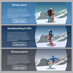 Snowboard theme banners set. Vector illustration.