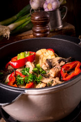 Goulash with colored vegetables