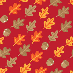 Seamless pattern with autumn oak leafs and acorns