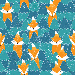 Seamless pattern with different cute foxes - 122350625