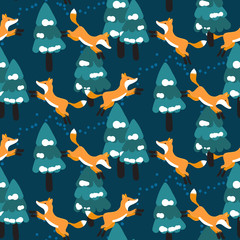 Seamless pattern with different cute foxes