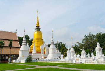 Naklejka premium Golden pagoda in wat suandok temple, Chiang mai, Thailand