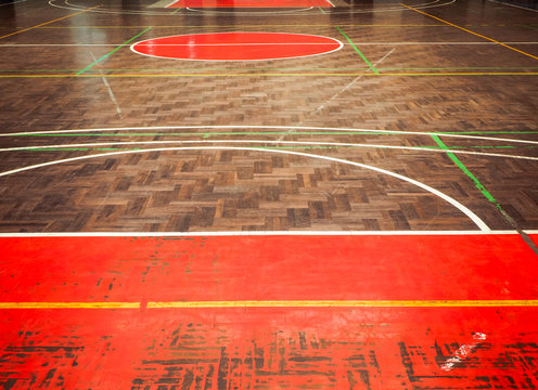 Old concrete sport parquet court in sport Hall , This image background for sport concept