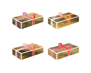 Gold box with a gift for Christmas or anothrer holiday