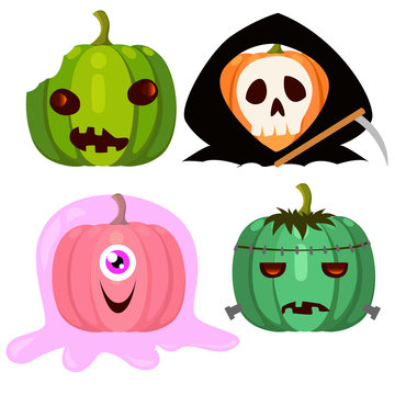 Pumpkin Halloween monsters suits for Halloween collection . monsters in cartoon style vector illustration set