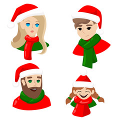 New Year's avatars for social networks. People in Santa Claus's caps girl guy man Merry Christmas!