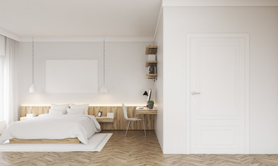 Fototapeta na wymiar Bedroom interior with door and shelves