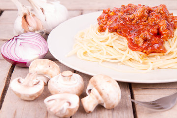 Spaghetti bolognese on a plate
