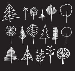 Vector Collection of Chalkboard Style Tree Silhouettes eps10
