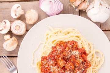 Spaghetti bolognese on a plate
