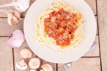 Spaghetti bolognese on a plate