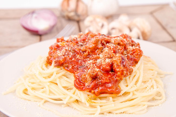 Spaghetti bolognese on a plate