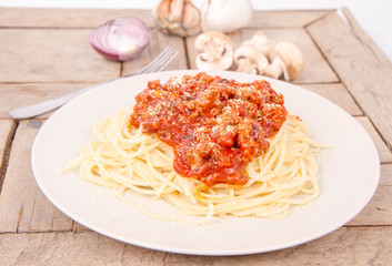 Spaghetti bolognese on a plate