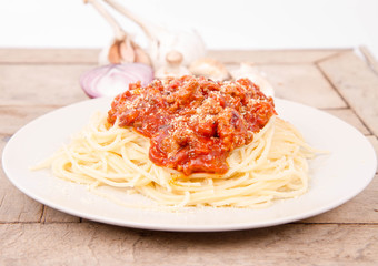 Spaghetti bolognese on a plate