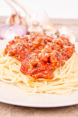 Spaghetti bolognese on a plate