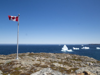 Canada flag with icebergs Bonavista Newfoundland