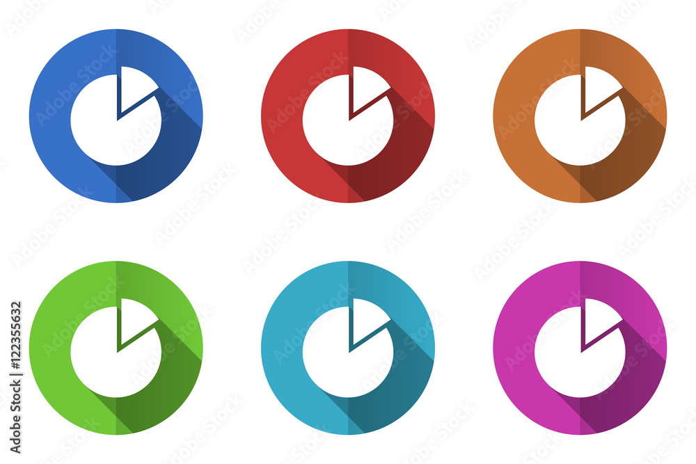 Poster Flat design vector icons. Colorful chart web buttons set. 