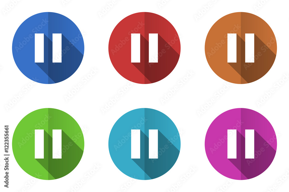 Leinwandbilder Flat design vector icons. Colorful pause web buttons set. 
