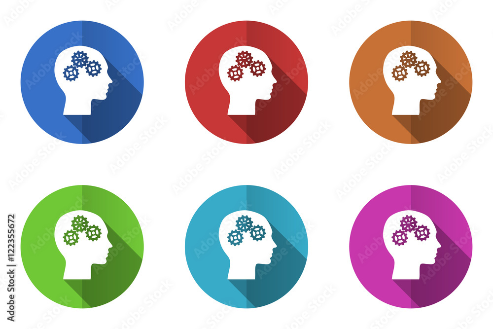 Poster Flat design vector icons. Colorful head web buttons set. 