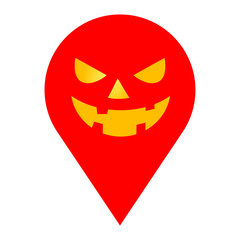  Icono plano localizacion rostro de calabaza halloween rojo