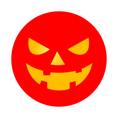 Icono plano rostro de calabaza en circulo color rojo
