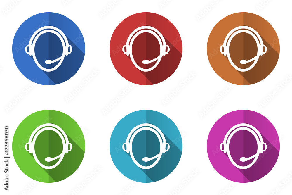 Poster Flat design vector icons. Colorful customer service web buttons set. 
