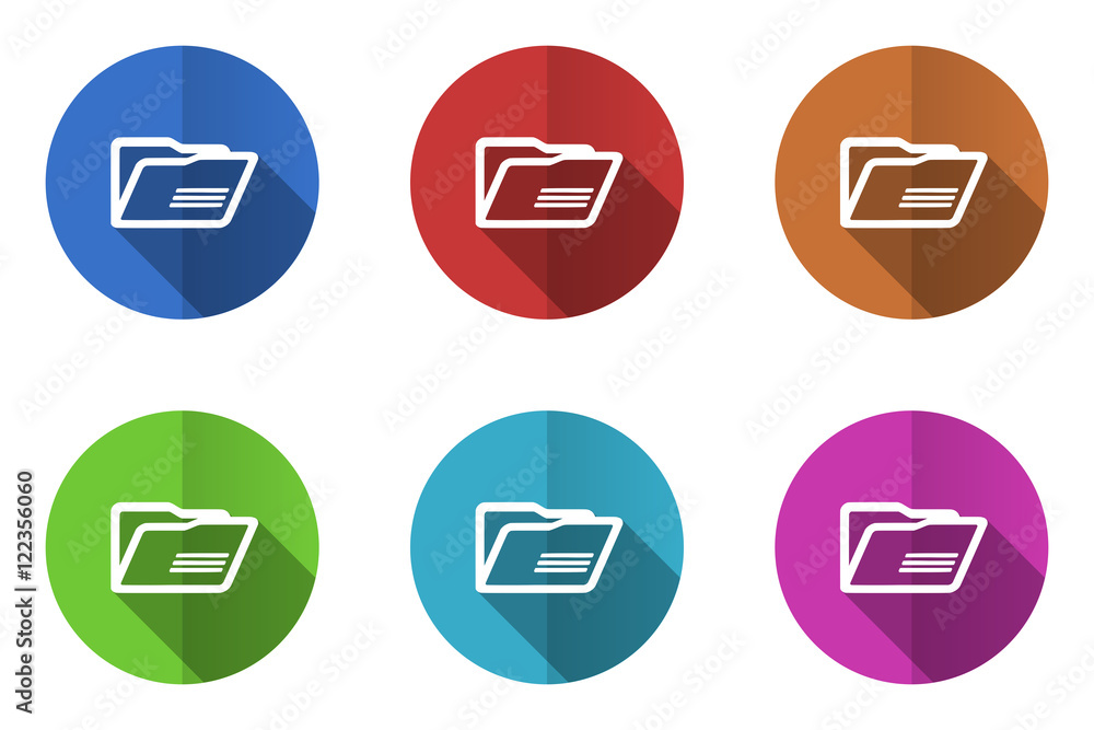 Poster Flat design vector icons. Colorful folder web buttons set. 