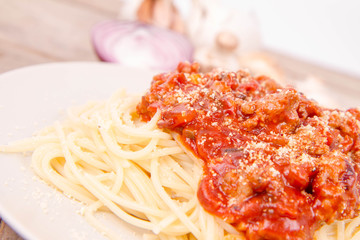 Spaghetti bolognese on a plate