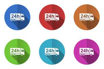 Flat design vector icons. Colorful shipping web buttons set. 