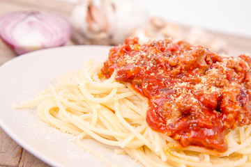 Spaghetti bolognese on a plate