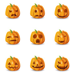 Isolated Halloween Pumpkin Emoticons Set