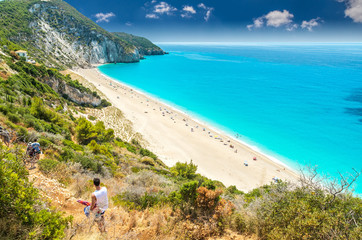 Milos beach on Lefkada island, Greece. Milos beach near the Agios Nikitas village on Lefkada, Greece