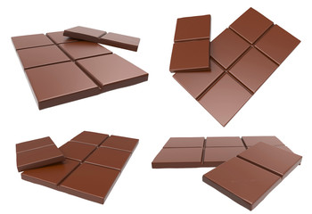 Broken chocolate bar isolated on white background. 3D rendering