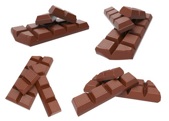 Broken chocolate bar isolated on white background. 3D rendering