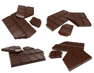 Broken chocolate bar isolated on white background. 3D rendering