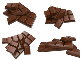 Broken chocolate bar isolated on white background. 3D rendering