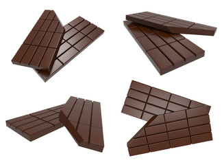 Broken chocolate bar isolated on white background. 3D rendering