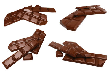 Broken chocolate bar isolated on white background. 3D rendering