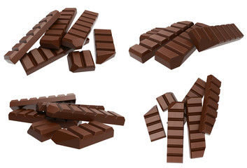 Broken chocolate bar isolated on white background. 3D rendering